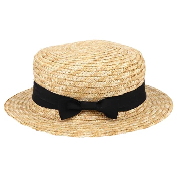 Sevimli Çocuk Kız Hasır Şapka İlmek güneş şapkası Çocuklar Büyük Ağız Plaj Yaz Hasır Plaj Şerit Yuvarlak Düz Üst Fedora Şapka