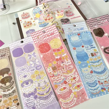 ShuuO 5 adet / takım Kremalı kek Lazer Doğum Günü Kartı DIY Scrapbooking Günlüğü Su Geçirmez Pvc Etiket Kore Idol Fotoğraf Dekor Sticker