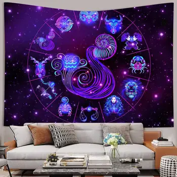 Simsant 12 Takımyıldızları duvar halısı Psychedelic Yıldızlı Gökyüzü Kehanet Sanat Duvar Asılı Halılar Oturma Odası Ev Dekor için