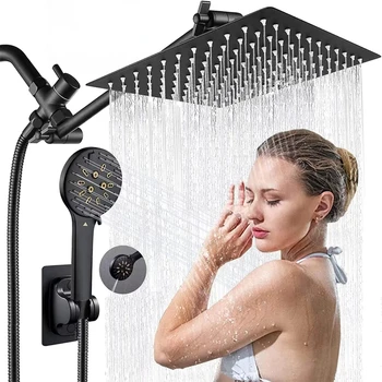 Siyah Banyo Duş Sistemi Lüks yağmur biçimli duş Musluk Setleri Yüksek Basınçlı Üst Sprey su tasarruflu duş seti El Duşu ile