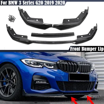 Siyah / Karbon Görünümlü Araba Ön Tampon Splitter Dudak Spoiler Difüzör Guard Vücut Kiti Kapak BMW 3 Serisi İçin G20 2019 2020
