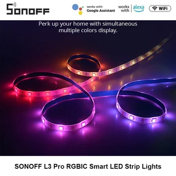 SONOFF L3 Pro 5 M RGBIC Wifi akıllı LED şerit ışıklar 16.4 Ft kablosuz uzaktan ses / yerel kontrol tipi C DC5V adaptörü akıllı ev