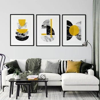 Soyut Geometri Poster Hardal Sarı Sanat duvar sanatı tuval yağlıboya İskandinav Resimleri Estetik Baskılar Oturma Odası Ev Dekor