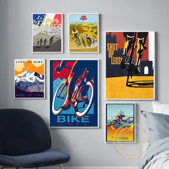 Spor Bisiklet Yarışı Retro Posterler ve Baskılar Nordic Vintage Tuval Boyama duvar sanat resmi Ev Dekorasyon Oturma Odası Çocuk Hediye