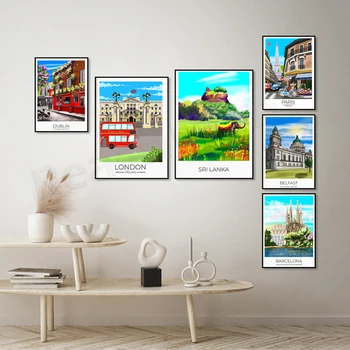 Sri Lanka, Dublin Temple Bar, Kuzey İrlanda, Roma italya, San Francisco, Eyfel Kulesi, Buckingham Sarayı Londra seyahat posteri