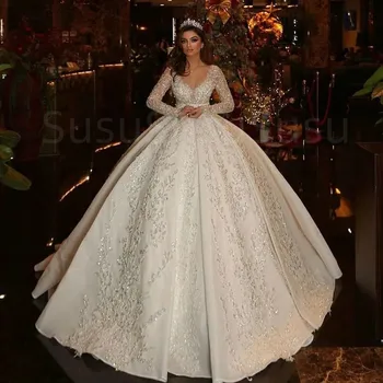 Suudi Arabistan Balo Illusion Geri Uzun Kollu Gelinlik Prenses Sevgiliye Glitter Payetli Aplikler Gelin Törenlerinde 2023