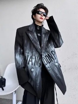 SYUHGFA erkek Giyim Gelgit Kore Moda Mektup Degrade Takım Elbise Ceket 2024 Bahar Yeni Gevşek Basit Uzun Kollu Blazers erkek