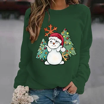 Sıcak Satış Hoody Noel Kardan Adam ve Ağaç Grafik Baskı Kız Hoodie Uzun Kollu Yeni Trend Kadınlar Casual Harajuku Moda Kadın Üst