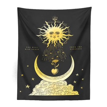 Tanrıça kız ay goblen siyah güneş yurt dekorasyon Psychedelic ışık sanat baskı ev dekor