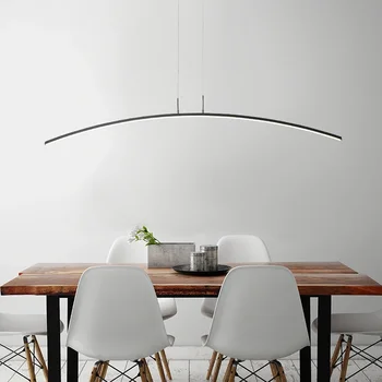 Tasarımcı basit çizgi şekli alüminyum kolye ışıkları oturma odası yemek odası çalışma yaratıcı lineer LED lamba High-end sanat