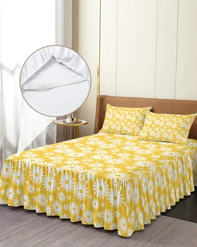 Taze Papatya Çiçekleri Sarı Yatak Etek Elastik Gömme Yatak Örtüsü Yastık Kılıfı Yatak Örtüsü nevresim takımı yatak çarşafı