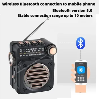 Taşınabilir Radyo Mini Çok bantlı FM / AM/SW Çok fonksiyonlu Kart Ekleme Küçük bluetooth hoparlör Müzik Merkezi Caixa de Som Bluetooth