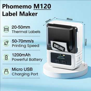 Termal etiket Makinesi M120 Etiket Yazıcı Taşınabilir Bluetooth Kablosuz Mini Etiket Yazıcı ve 1 rulo Kablo Barkod Qr Kod Perakende