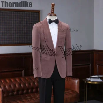 Thorndike Pembe Erkek Takım Elbise Düğün İçin Özel Yapılmış Blazer Setleri Parti Akşam Yemeği Takım Elbise Damat Giyim En İyi Adam 2 Parça Takım Elbise (Blazer + Pantolon)