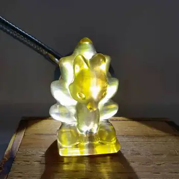 Toptan Doğal El Cilalı Kristal El Sanatları Şifa Kristal Sarı Florit Heykel Dokuz kuyruklu Tilki