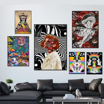 Trippy İskelet Soyut Psychedelic Mantar Poster Kağıt Baskı Ev Oturma Odası Yatak Odası Giriş Bar Sanat Boyama Dekorasyon