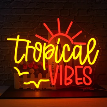 Tropikal Vibes Neon Burcu Duvar Dekor İçin Light Up Bar İşaretleri Ev Yaz Plaj Restoran Adam Mağara Bira Cafe Kulübü Parti Dekor