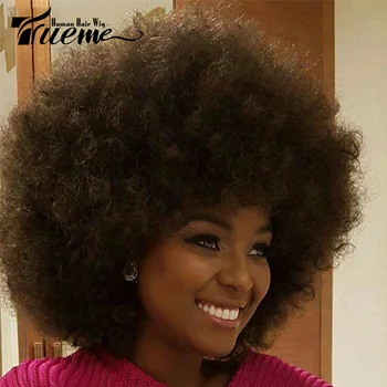 Trueme Afro Kinky kıvırcık insan saçı peruk s Renkli Brezilyalı insan saçı peruk Kadınlar Için Ombre Kahverengi Siyah Moda Afro Kıvırmak Tam Peruk