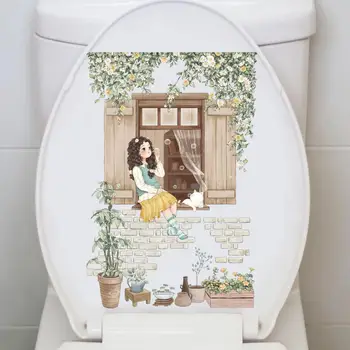 Tuvalet Sticker Su Geçirmez Çiçek Sticker Canlı Banyo Duvar Çıkartması Uzun ömürlü Renk Kolay Uygulama Yapışkanlı Tuvalet