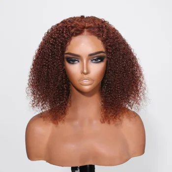 UNice Saç Kırmızımsı Kahverengi 13x4 Dantel ön peruk Kinky Kıvırcık Ön Koparıp Tutkalsız insan Saçı sırma ön peruk Siyah Kadınlar için