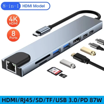 USB Hub USB C Hub USB 3 0 Splitter Tipi C Hub 3.0 Yüksek Hızlı Tip C HDMI RJ45 PD 87W Adaptörü İle SD TF OTG Hab İçin iPad Pro