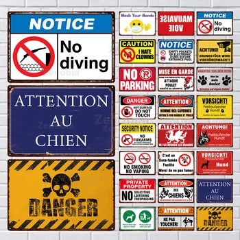 Uyarı Kelimeler Metal İşareti Uyarı Dikkat Vintage Fransız Uyarı Plak Plaka Tehlike Hiçbir Dalış Tırnak Bar Garaj Çiftlik Evi Dekor