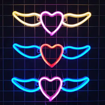 Uçan kalp Neon ışık kanatları tasarım yaratıcı şekil USB / akülü Neon burcu LED lamba parti dekorasyon