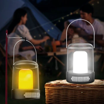 Vintage açık atmosfer alev taşınabilir ışık su geçirmez asılı LED fener lambaları USB şarj edilebilir açık seyahat kamp ışık