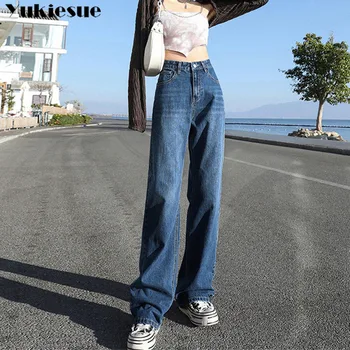 vintage bahar 2022 bayan moda yüksek bel kadın Geniş bacak kot baggy kadın kot kapriler Pantolon jean anne kot pantolon