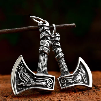 Vintage Vikings Karga Balta Kolye Erkekler İçin Paslanmaz Çelik Slav Odin Kurt Muska Kolye Moda Charm Takı Hediyeler Toptan