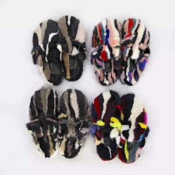 Vizon Kürk Terlik Kış Sıcak Kürk Peluş Ayakkabı Yeni Moda 100 % Kabarık Gerçek Vizon Bayanlar Terlik Sandalet Renkli