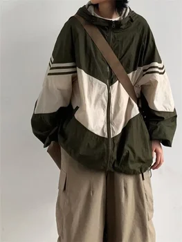 Y2K Kadınlar Vintage Kore Streetwear Zip Up Tişörtü Harajuku Rüzgarlık Büyük Boy Fermuar Ceketler Hip Hop Kazak Elbise