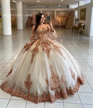 YANARDÖNER balo elbisesi Aplike Resmi Doğum Günü Prenses Dantel Ayrılabilir Kollu Moda Quinceanera Elbiseler 15 Parti İçin