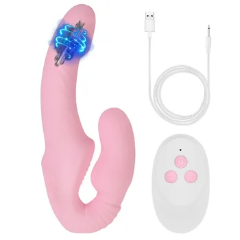 Yapay penis Vibratör Çift için Seks Oyuncakları Lezbiyen Kadın Kablosuz G Noktası Çift Penis Kafa Anal prostat masaj aleti askısız kayış-on