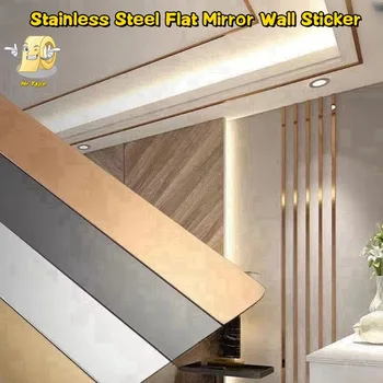 Yassı paslanmaz çelik Ayna Duvar Sticker 3M Oturma Odası Dekorasyon Hatları Titanyum Arka Plan Duvar Tavan Kenar Şeridi Altın Bant