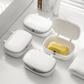 Yaylı Kapaklı sabun kutusu Presleme Banyo Tuvalet Drenaj Kutusu Seyahat Taşınabilir Sabun Tepsisi Masa Kapaklı Sabun Depolama