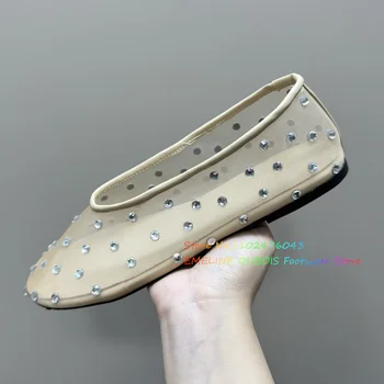 Yaz Bale Dans Ayakkabıları kadın Yuvarlak ayak Düşük Üst Ayakkabı Lüks Marka Örgü düz ayakkabı Pist Kristal Kayma Yürüyüş Ayakkabıları Mujer