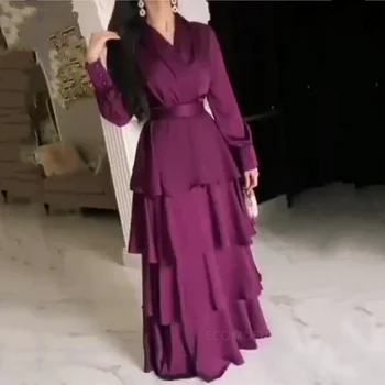 Yeni A-Line Varış Katmanlı V Yaka Abiye Uzun Kollu Parti Elbisesi Robe de Soirée de Mariage Vestidos de Fiesta платье abiye