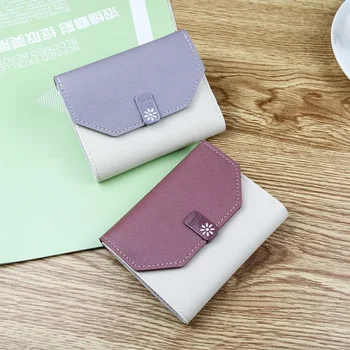 Yeni Kore Versiyonu Küçük Cüzdan Kısa Üç katlı Renkli Çoklu kart Öğrenci Kadın Çanta Moda Toka kart çantası
