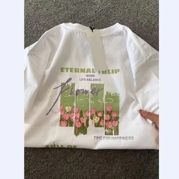 Yeni Moda T-shirt Kadın İlkbahar Yaz Çiçek Baskı Saf Pamuk kadın En Kaliteli Kadın T Shirt