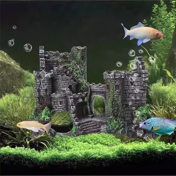 Yeni Reçine Akvaryum balık tankı Peyzaj Antika Kale Süs Akvaryum Mağarası mimari Dekorasyon Balık Tankı Peyzaj Dekor