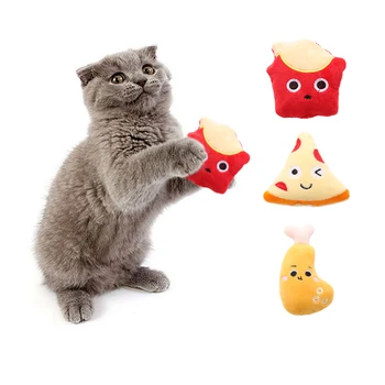 Yeni sevimli pizza cips tavuk bacağı şekli kedi peluş oyuncak interaktif oyun evcil hayvan malzemeleri