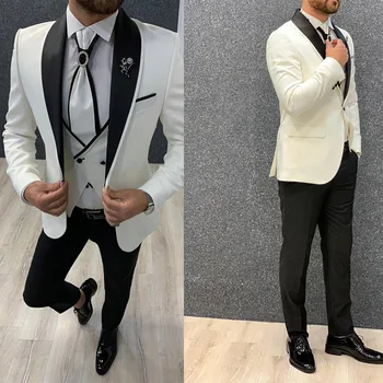 Yeni Stil erkek Takım Elbise 3 Adet Blazer Pantolon Tek Custom Made İş Resmi İş Elbisesi Düğün Damat Artı Boyutu Kostüm Homme