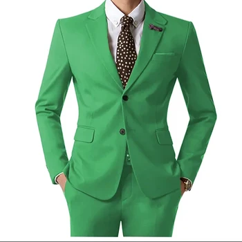 Yeni Yeşil Kruvaze Yaka İş Toplantısı Düğün Damat Özelleştirme pantolon ceket Tasarımları Yeşil Erkek Takım Elbise Slim Fit Sıska