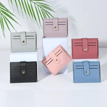 Yeni çanta kart çantası PU deri kadın basit moda klasik düz renk çekme kemer düğmesi çanta kadın