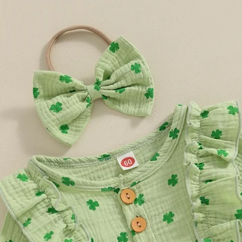 Yenidoğan Kız Aziz Patrick Günü Kıyafet Uzun Kollu Düğme Ön fırfırlı kıyafet Bebek Bantlar pamuk bebek tulumu Yürümeye Başlayan
