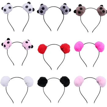 Yetişkinler Çocuklar Peluş Ponpon Topu Kafa Bandı Sevimli Kulak saç süsü Panda Doğum Günü Partisi Cosplay Kostüm Cadılar Bayramı Noel