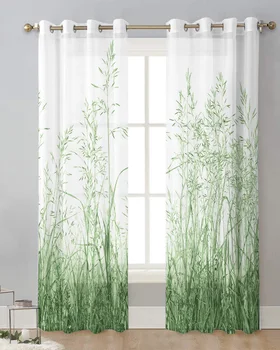 Yeşil Çayır Çim Tül Perde Oturma Odası Yatak Odası için Modern Sırf Perdeleri Şeffaf Pencere Perdesi