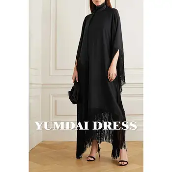 YUMDAI Muhteşem Siyah Uzun Kollu Önlük Elbise Suudi Arabistan Özel Durum Elbise 2023 Kadınlar Zarif Parti Saçak Balo Elbise