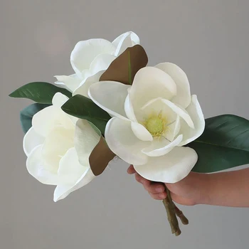 Yüksek dereceli Beyaz Büyük Manolya Çiçek Gerçek Dokunmatik Yapay Çiçekler Gelin Buketi Düğün Parti Ev Dekorasyonu Sence Peyzaj